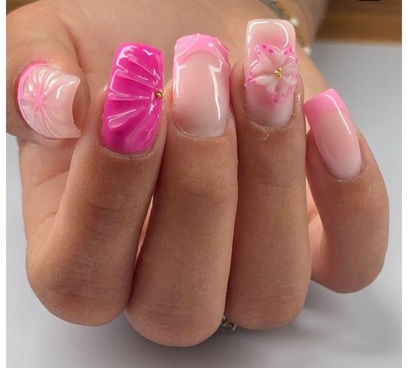 Nail art floral rose 3D