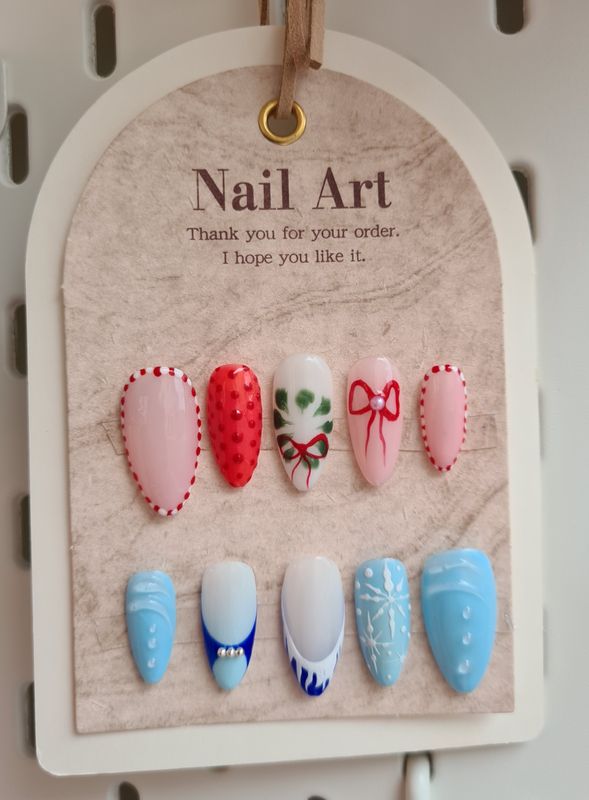 Press on Nails Noël rouge & bleu