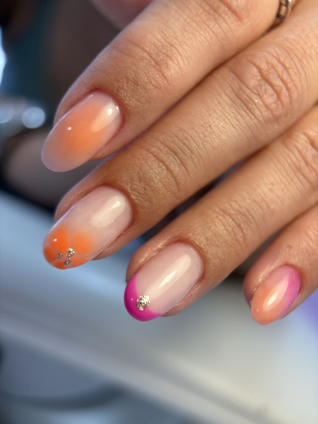 Dégradé orange corail fleur argent